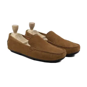 Adela - Men's Camel Kid Suede Driver Shoe