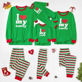 Christmas Family Matching ' I Love My Family ' Striped Pajamas Set