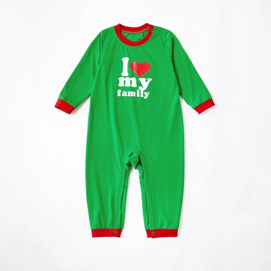 Christmas Family Matching ' I Love My Family ' Striped Pajamas Set