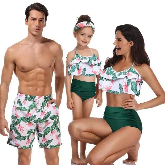 Coconut Tree Print Family Matching Swimsuits