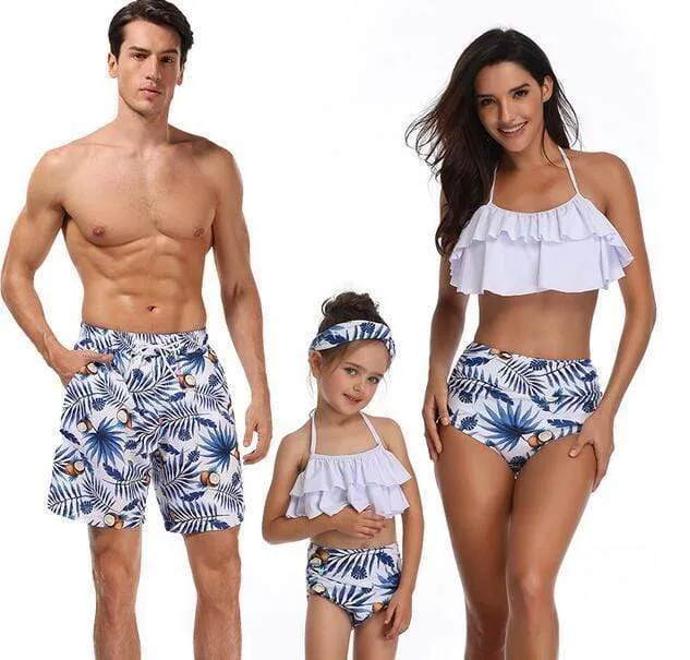Coconut Tree Print Family Matching Swimsuits