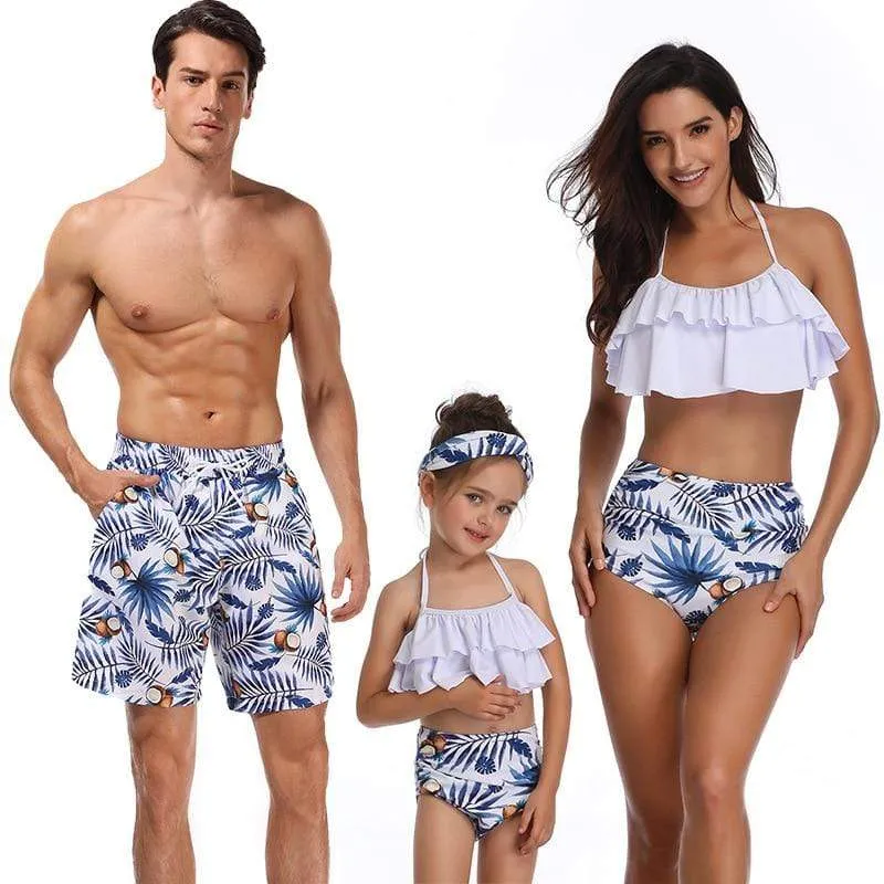 Coconut Tree Print Family Matching Swimsuits