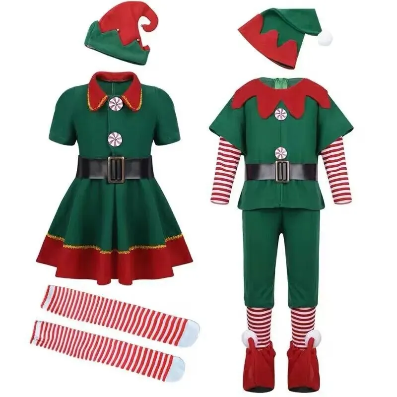Family Matching Christmas Elf Costume Girls Elf Dress Sets
