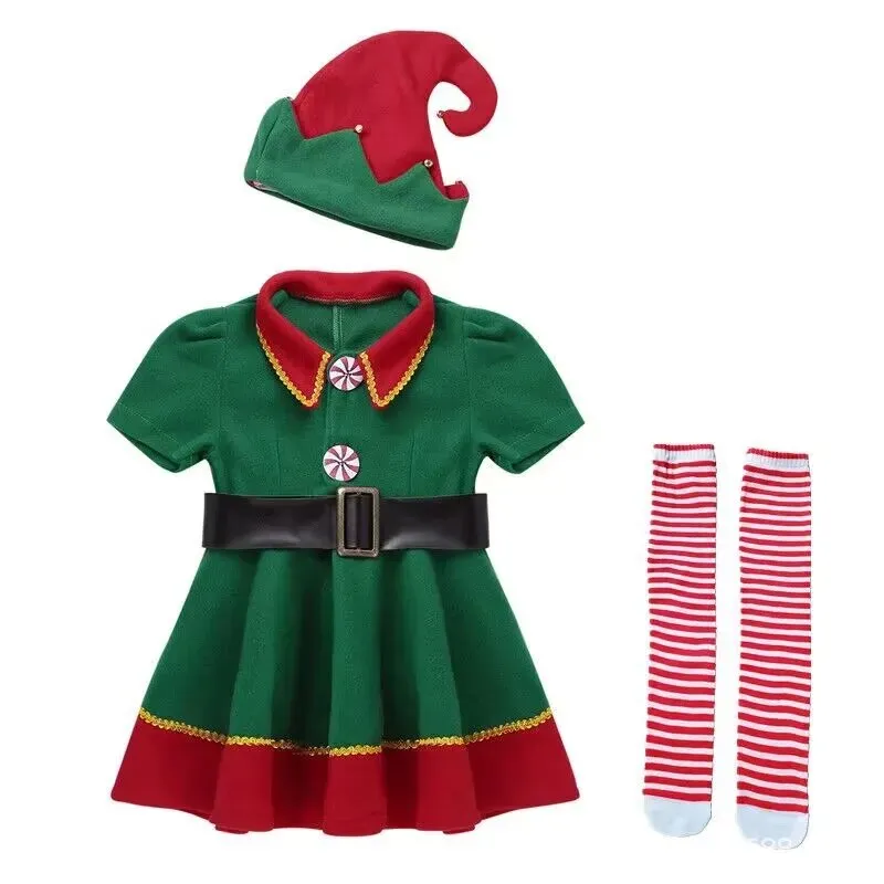 Family Matching Christmas Elf Costume Girls Elf Dress Sets
