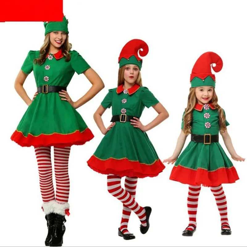 Family Matching Christmas Elf Costume Girls Elf Dress Sets