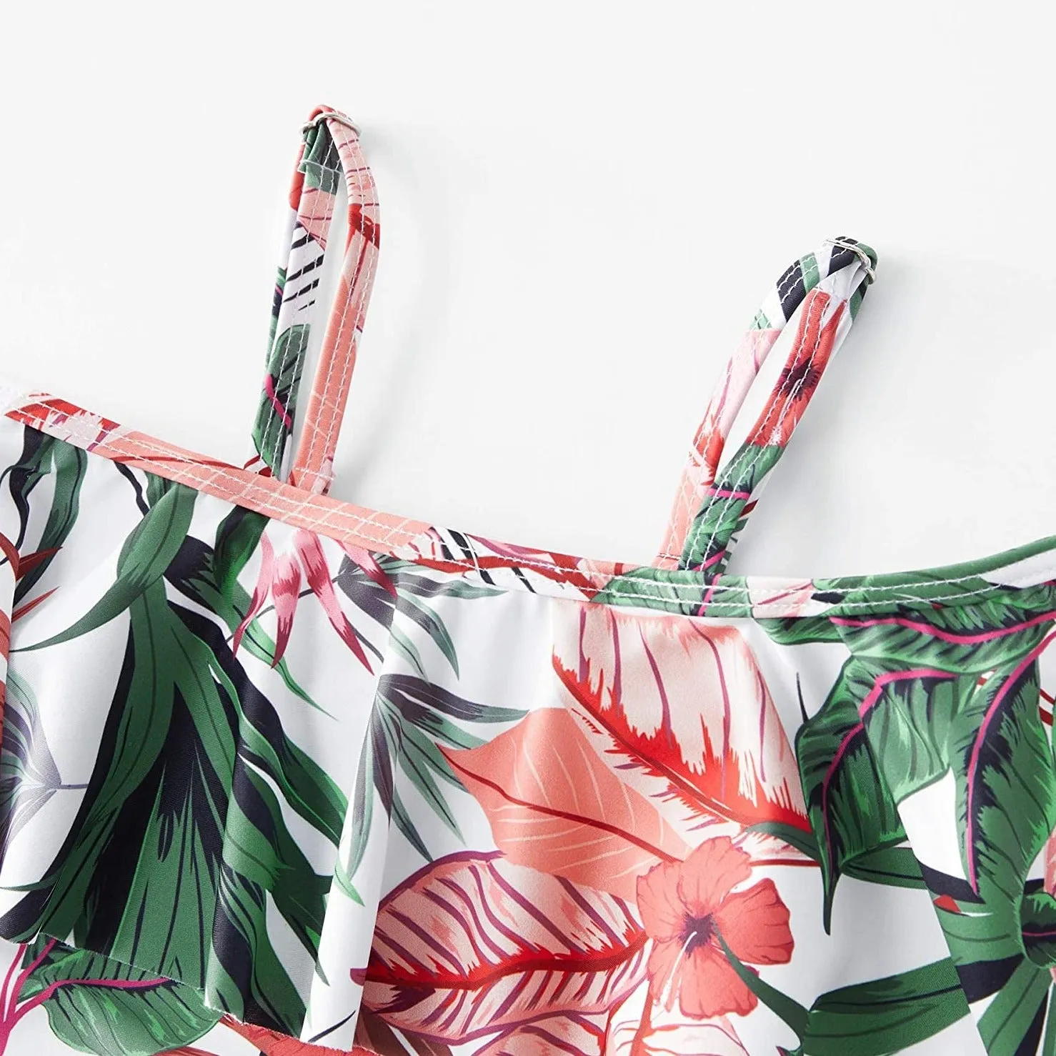 Family Matching Off Shoulder Floral Printed Ruffles Swimsuits
