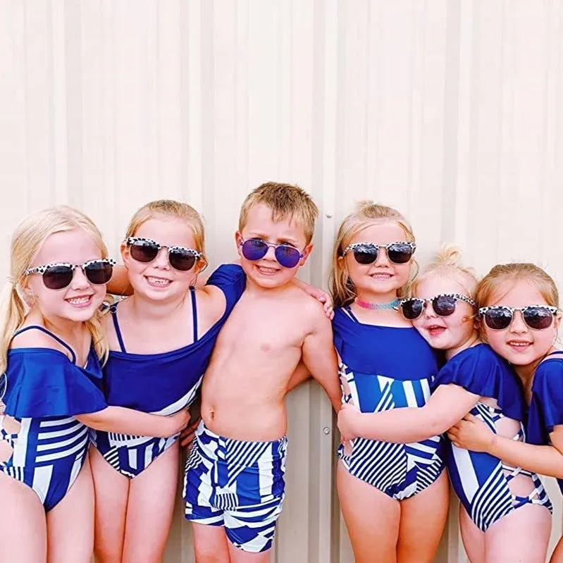 Family Matching Off Shoulder Floral Printed Ruffles Swimsuits