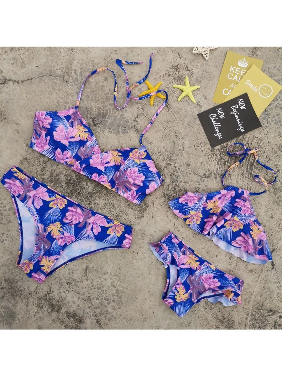 Flower Leaf Pattern Tankini Family Matching Swimwear