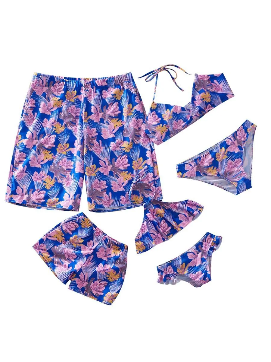 Flower Leaf Pattern Tankini Family Matching Swimwear