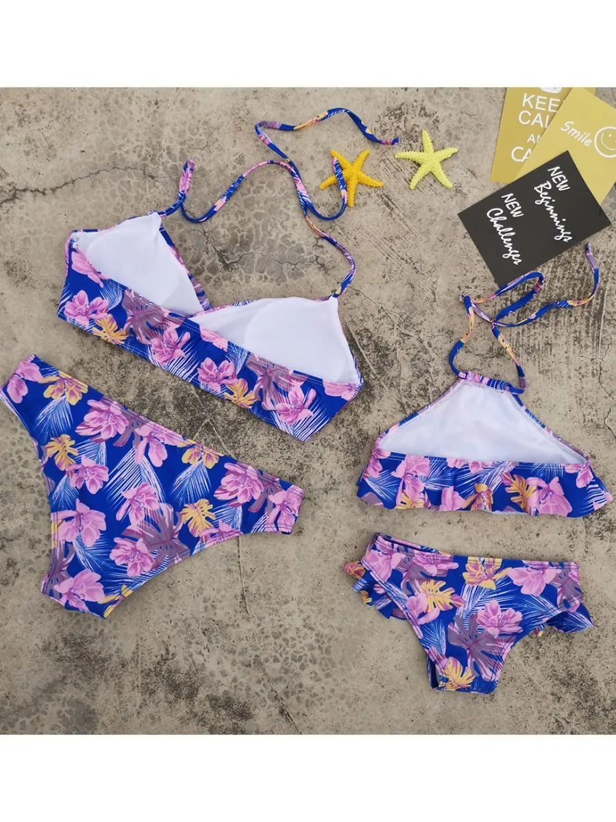 Flower Leaf Pattern Tankini Family Matching Swimwear