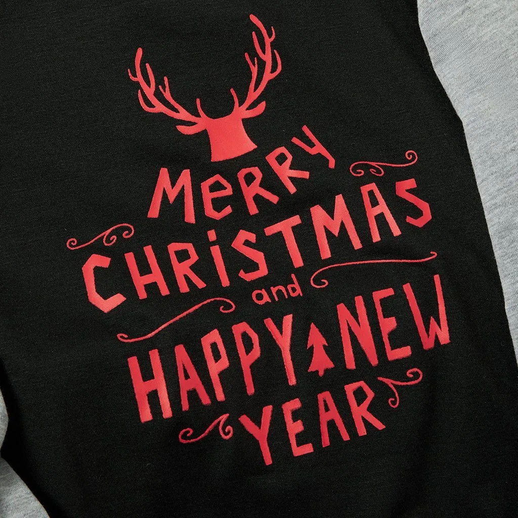 Merry Christmas and Happy New Year Reindeer Print Family Matching Pajamas Set