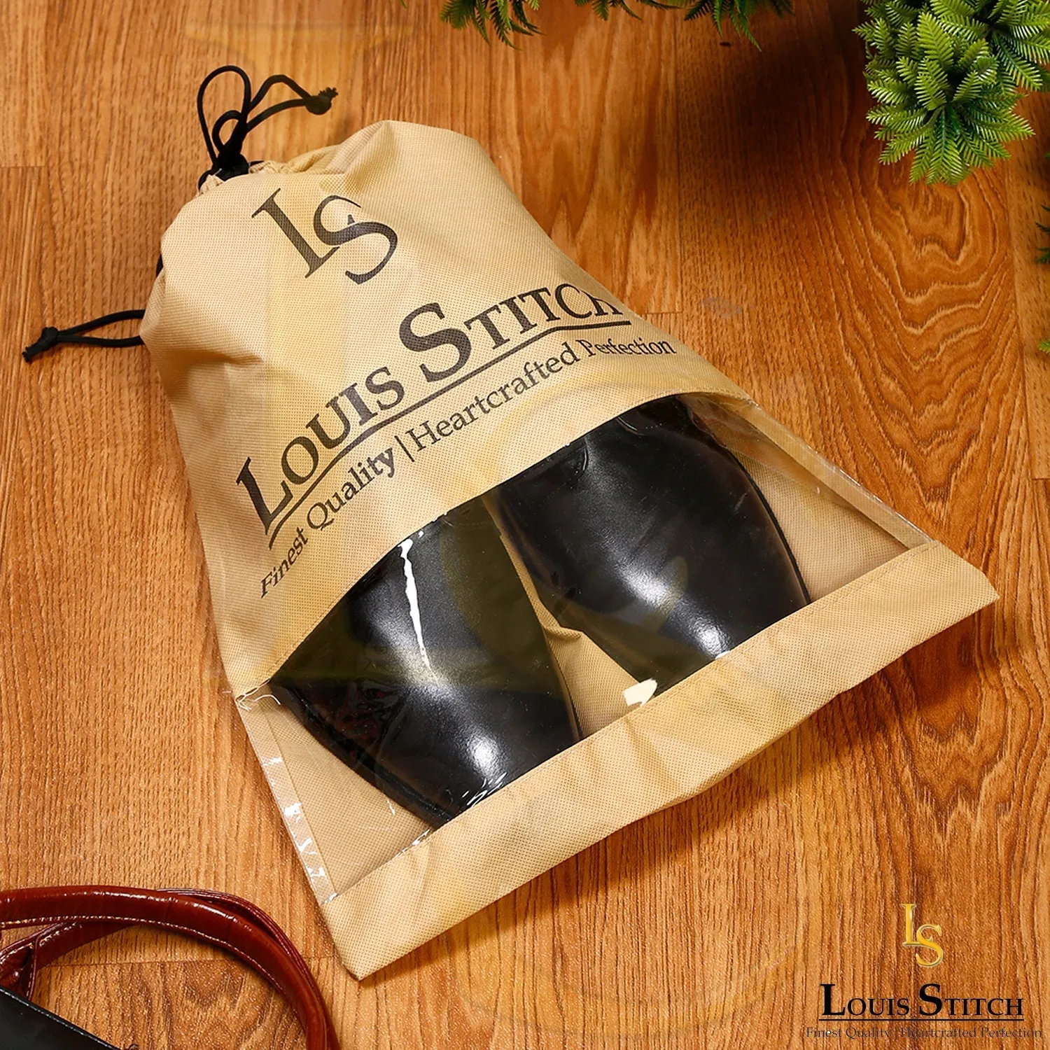 Non Woven Shoe Bag Pack Of  10 Black Plain & Beige See-Thru