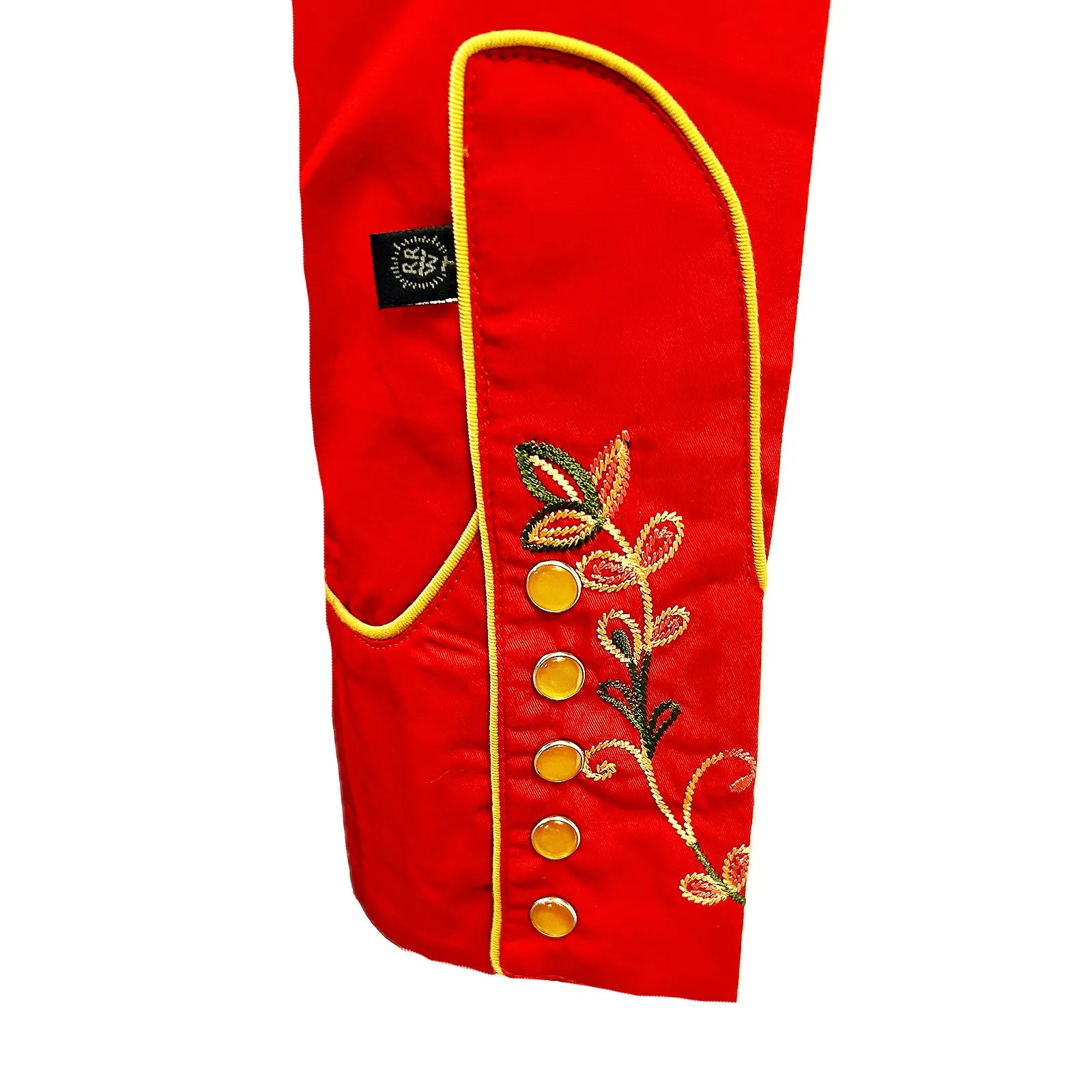 Women's Red Vintage Variegated Floral Embroidery