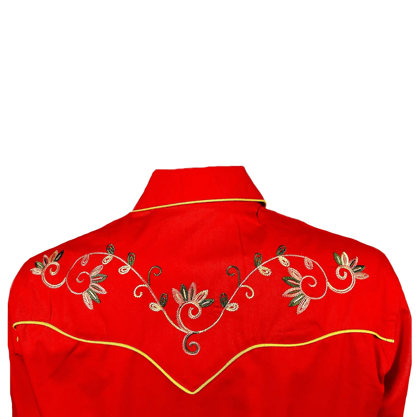 Women's Red Vintage Variegated Floral Embroidery