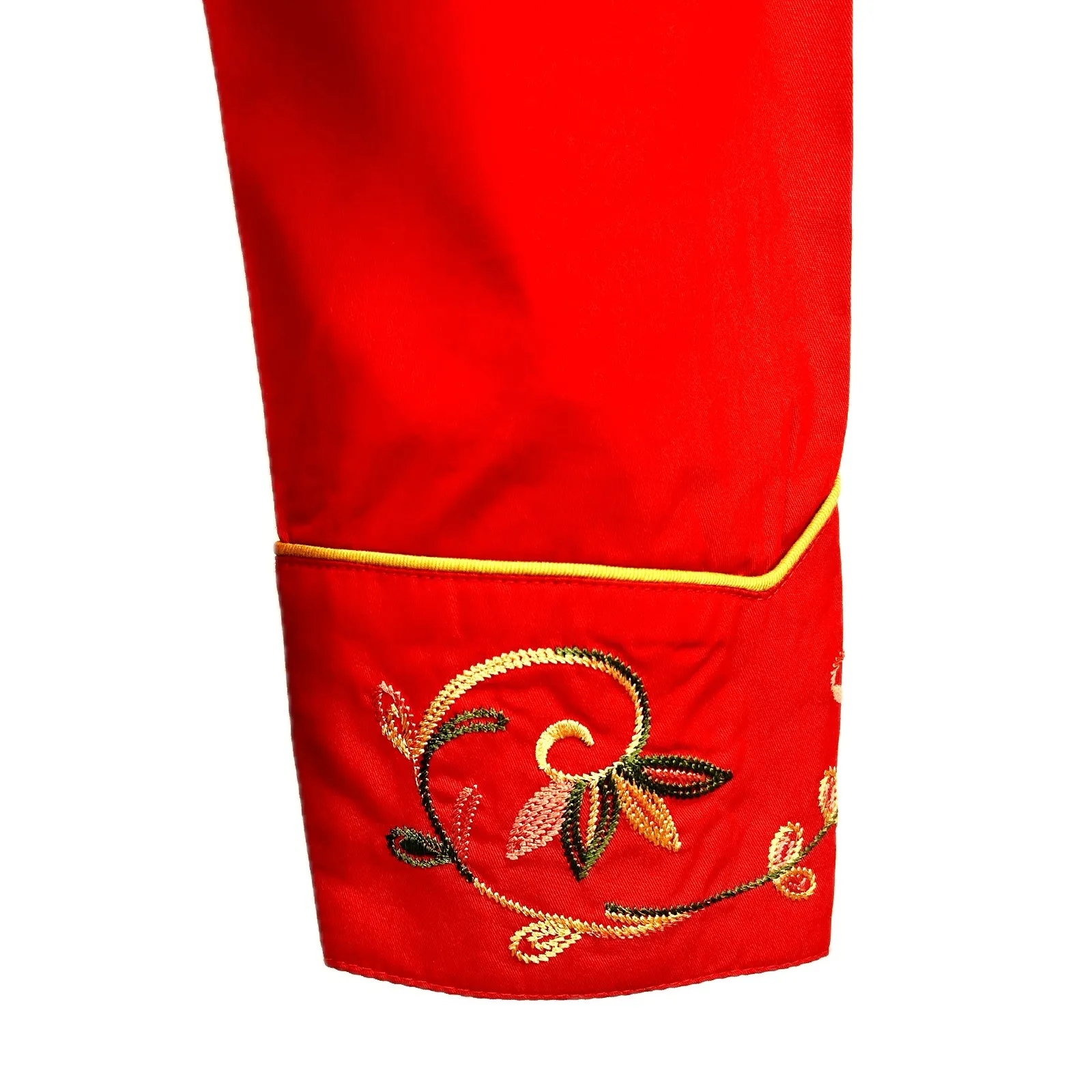 Women's Red Vintage Variegated Floral Embroidery