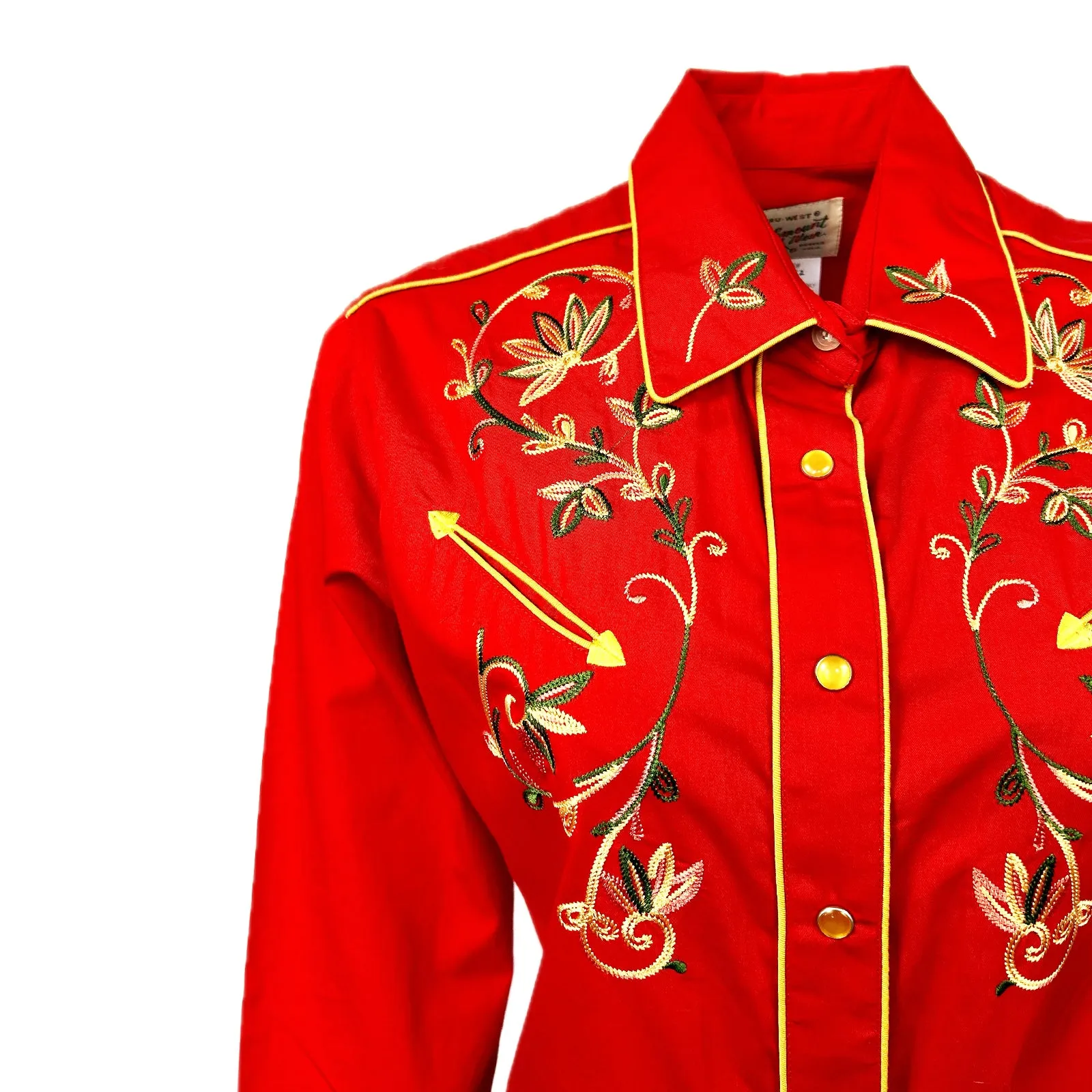 Women's Red Vintage Variegated Floral Embroidery